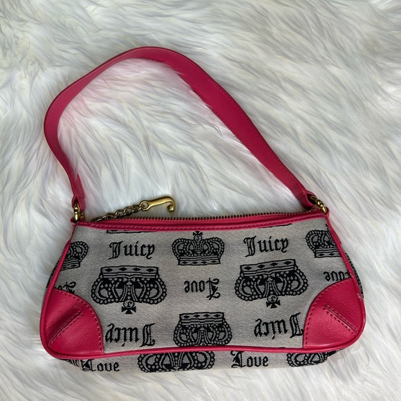 Vintage Juicy Couture Shoulder Bag Pink Leather and Canvas 2004-2006 P&G - Picture 7 of 15